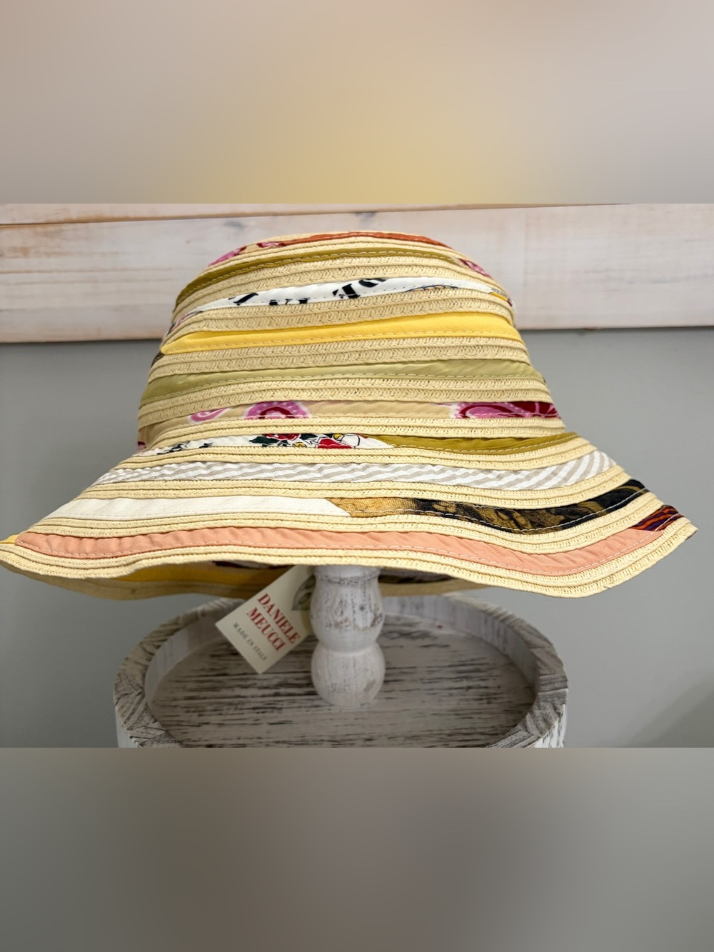 Made in Italy Daniele Meucci Bucket Hat in-Striped Collage Design NWT